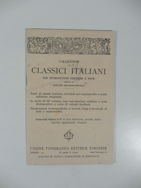 Collezione di classici italiani con introduzioni critiche e note diretta da Gustavo Balsamo Crivelli